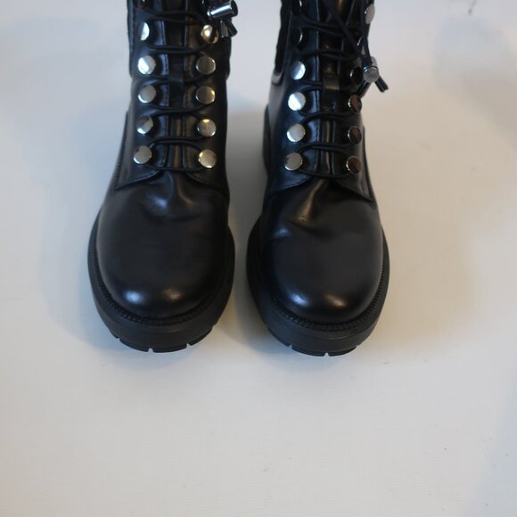 Womens Aquatalia Linda Black Leather Suede Trim Lace-Up Combat Moto Booties 8 - Picture 4 of 16